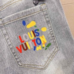 LOUIS VUITTON ルイヴィトン 岡山デニム 13oz ウォッシュド ダメージ デニムパンツ ジーンズ ライトブルー メンズ