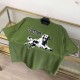 ルイ・ヴィトン 猟犬モチーフ 撞色嵌花 コットン クルーネック 半袖Tシャツ カットソー 緑 メンズ レディース