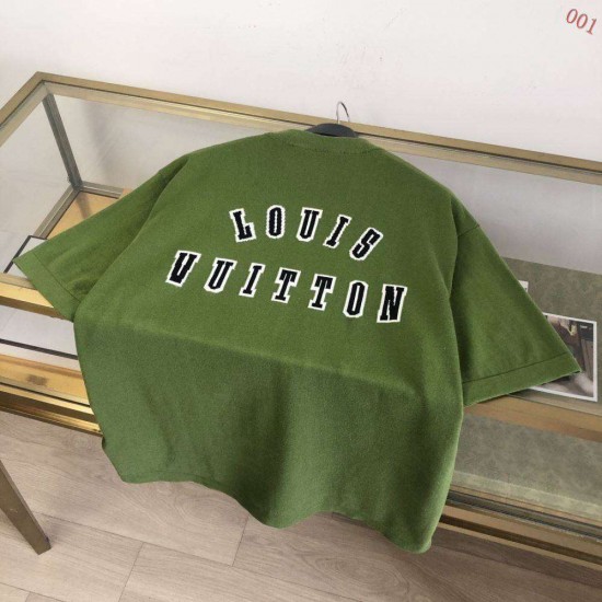 ルイ・ヴィトン 猟犬モチーフ 撞色嵌花 コットン クルーネック 半袖Tシャツ カットソー 緑 メンズ レディース