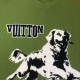 ルイ・ヴィトン 猟犬モチーフ 撞色嵌花 コットン クルーネック 半袖Tシャツ カットソー 緑 メンズ レディース