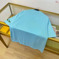 ルイ・ヴィトン タイラー コラボ フォックス・テリア インターシャ ニット半袖Tシャツ 水色 メンズ レディース