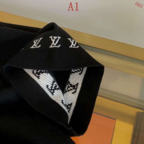 ルイ・ヴィトン 2026SS Marque L.Vuitton ロゴ提花 ニット半袖Tシャツ 黒 白 メンズ レディース