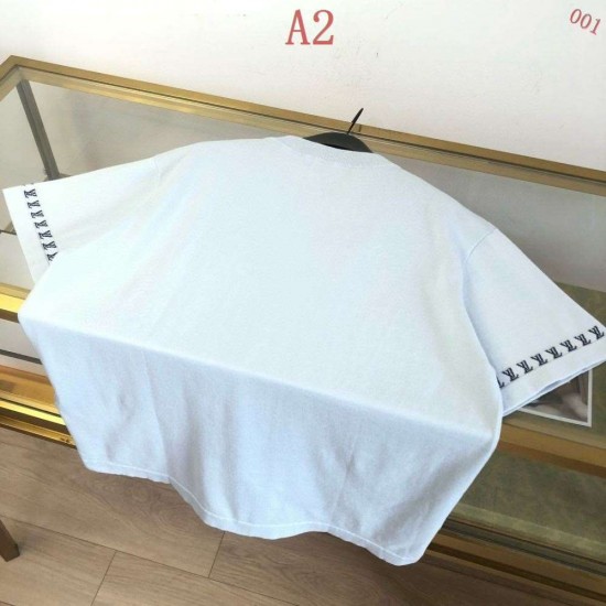 ルイ・ヴィトン 2026SS Marque L.Vuitton ロゴ提花 ニット半袖Tシャツ 黒 白 メンズ レディース