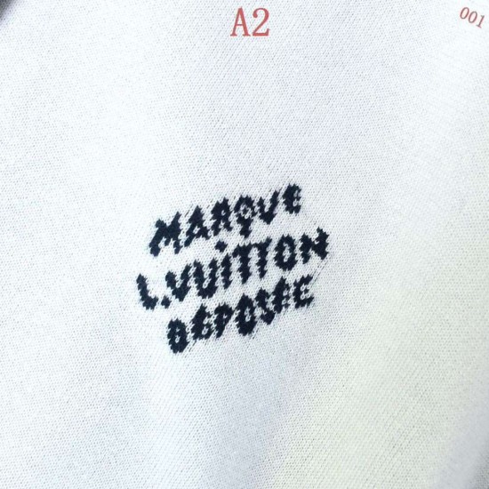 ルイ・ヴィトン 2026SS Marque L.Vuitton ロゴ提花 ニット半袖Tシャツ 黒 白 メンズ レディース