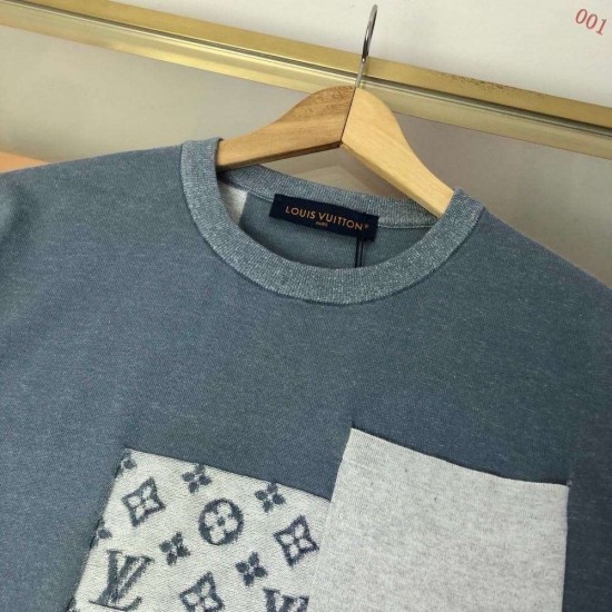 ルイ・ヴィトン 2026SS Monogram 提花切替 ニット半袖Tシャツ ブルー 灰色 メンズ レディース