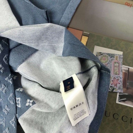 ルイ・ヴィトン 2026SS Monogram 提花切替 ニット半袖Tシャツ ブルー 灰色 メンズ レディース