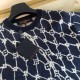 グッチ ジオメトリック格子柄 切替 ニット半袖Tシャツ ネイビー メンズ レディース