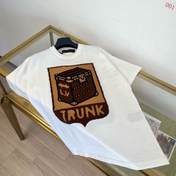 ルイ・ヴィトン 2026SS トランク柄 モノグラムフラワー インターシャ ニット半袖Tシャツ 白 メンズ レディース