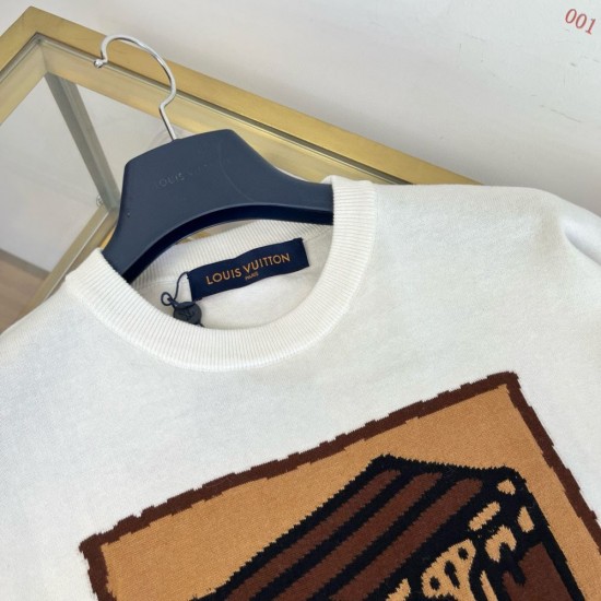 ルイ・ヴィトン 2026SS トランク柄 モノグラムフラワー インターシャ ニット半袖Tシャツ 白 メンズ レディース