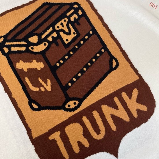 ルイ・ヴィトン 2026SS トランク柄 モノグラムフラワー インターシャ ニット半袖Tシャツ 白 メンズ レディース
