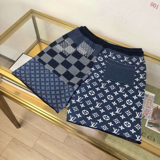 ルイ・ヴィトン 2026AW 嵌花切替 ニットハーフパンツ ショートパンツ ネイビー メンズ レディース