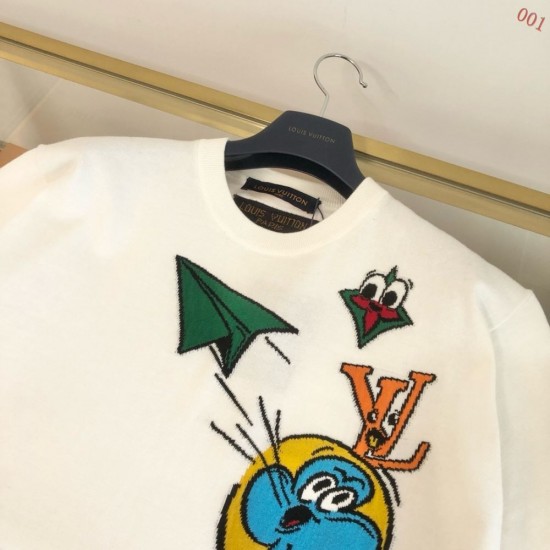 ルイ・ヴィトン Monogram Comics 漫画キャラクター 嵌花ニット半袖Tシャツ 白 メンズ レディース