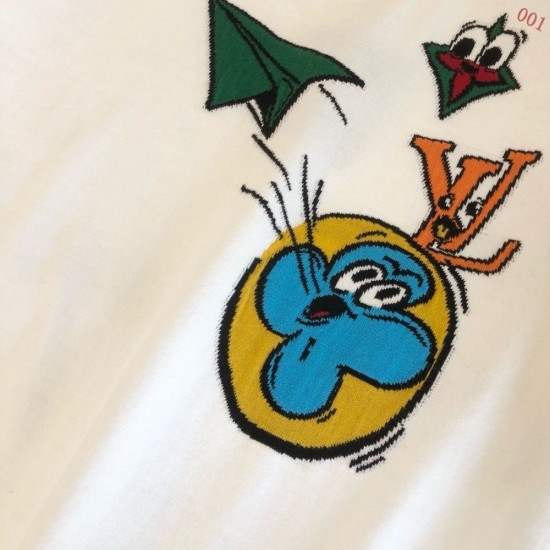 ルイ・ヴィトン Monogram Comics 漫画キャラクター 嵌花ニット半袖Tシャツ 白 メンズ レディース