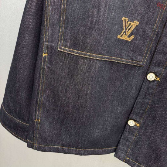 ルイ・ヴィトン Monogram 糸刺繍 デニムシャツジャケット カバーオール インディゴ メンズ レディース