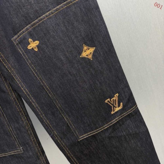 ルイ・ヴィトン Monogram 糸刺繍 ワークスタイル デニムパンツ ジーンズ インディゴ メンズ レディース