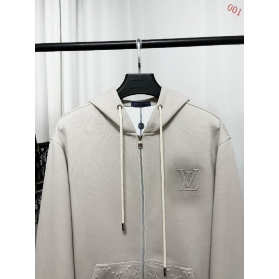 ルイ・ヴィトン Monogram エンボス加工 ジップアップフーディー パーカー ベージュ メンズ レディース