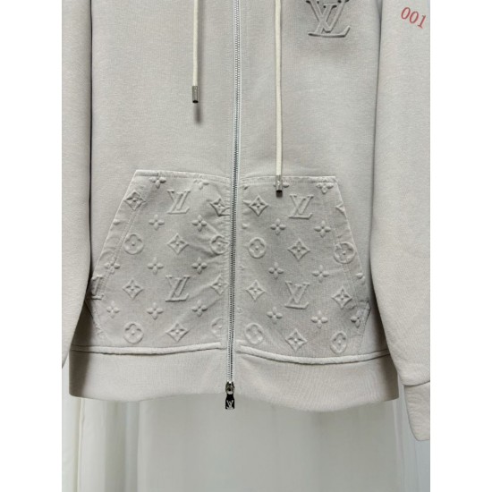 ルイ・ヴィトン Monogram エンボス加工 ジップアップフーディー パーカー ベージュ メンズ レディース