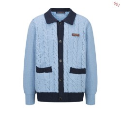 ルイ・ヴィトン 2026FW ケーブルニット 襟付きカーディガン ブルー メンズ レディース