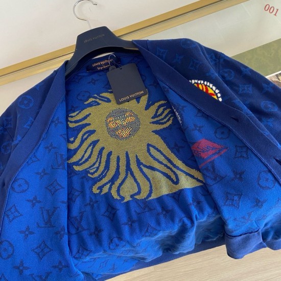 ルイ・ヴィトン 草間彌生コラボ モノグラム フェイス ニットカーディガン 青 メンズ レディース
