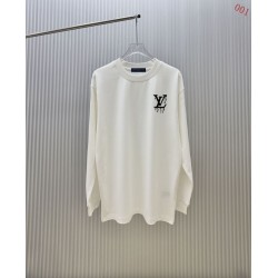 ルイ・ヴィトン ドリップペイント ロゴ ロングスリーブTシャツ ロンT 米白 黒 メンズ レディース