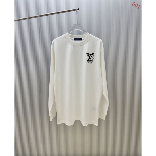 ルイ・ヴィトン ドリップペイント ロゴ ロングスリーブTシャツ ロンT 米白 黒 メンズ レディース