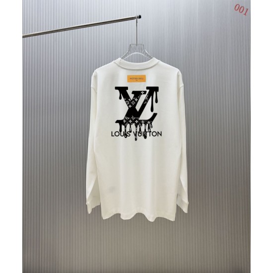 ルイ・ヴィトン ドリップペイント ロゴ ロングスリーブTシャツ ロンT 米白 黒 メンズ レディース