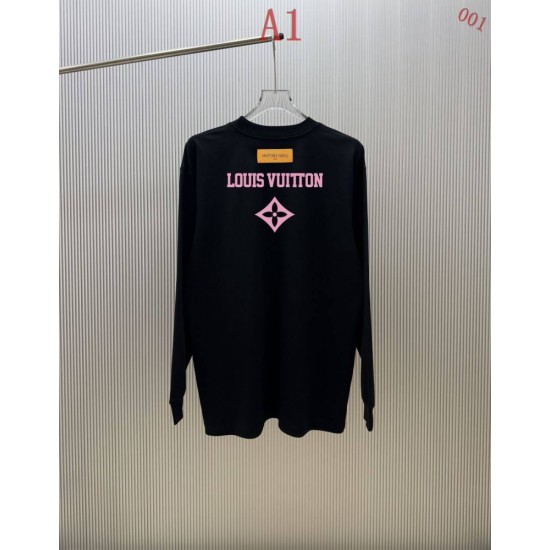 ルイ・ヴィトン ピンクモノグラム ロゴ ロングスリーブTシャツ ロンT 米白 黒 メンズ レディース