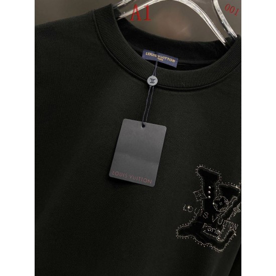 ルイ・ヴィトン 2026AW 立体発泡プリント クルーネック長袖スウェット ロンT 黒 白 メンズ レディース