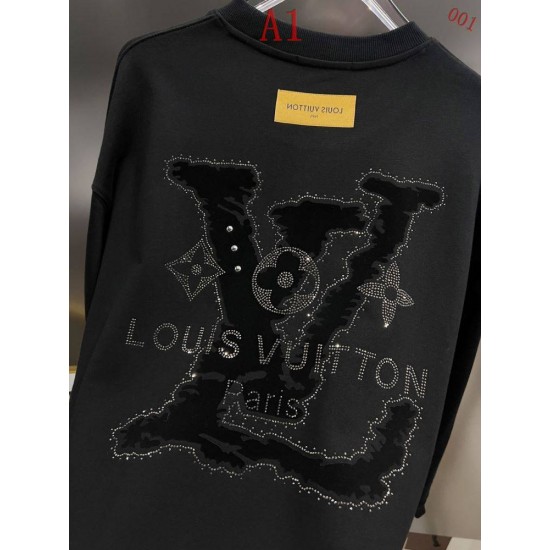 ルイ・ヴィトン 2026AW 立体発泡プリント クルーネック長袖スウェット ロンT 黒 白 メンズ レディース
