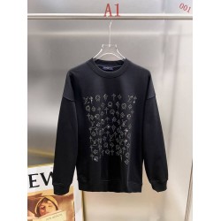 ルイ・ヴィトン 2026AW モノグラム総柄 中東クリスタル装飾 クルーネック長袖スウェット ロンT 黒 白 メンズ レディース