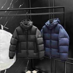 ルイ・ヴィトン メンズ/レディース モノグラム/ダミエ 切替 フード付き パファー ショート ダウンジャケット 男女兼用