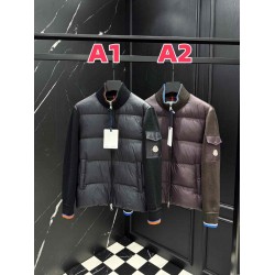 モンクレール メンズ/レディース レザー袖ポケット カラーリブ襟 ニット切替 スタンドカラー ジップアップ ダウンジャケット 男女兼用