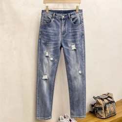 プラダ メンズ デニムパンツ ジーンズ ダメージ加工 岡山デニム ブルー メンズ レディース