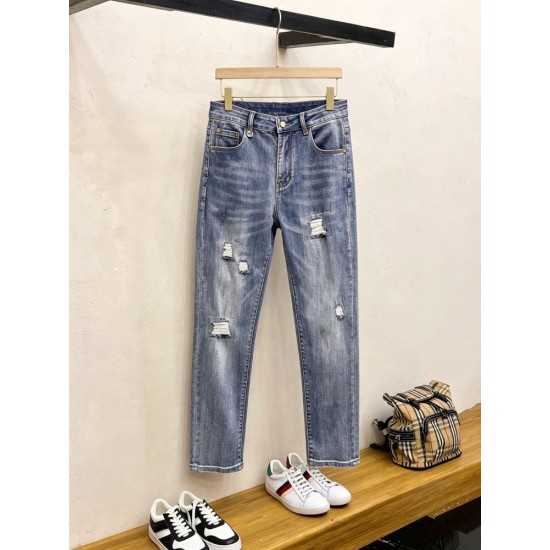 プラダ メンズ デニムパンツ ジーンズ ダメージ加工 岡山デニム ブルー メンズ レディース
