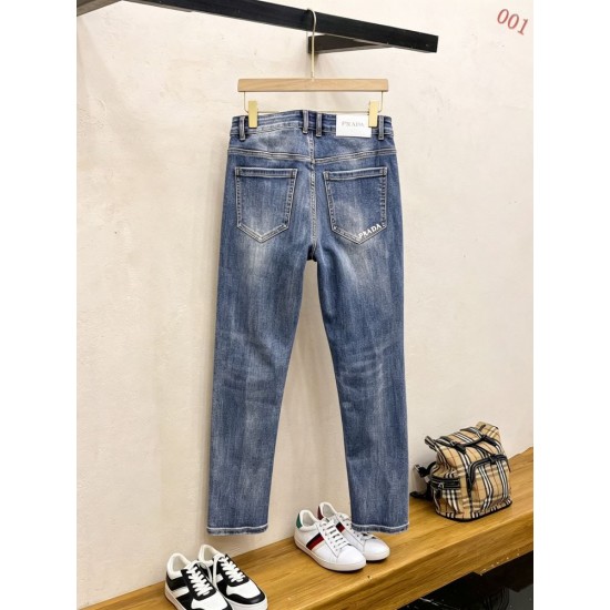 プラダ メンズ デニムパンツ ジーンズ ダメージ加工 岡山デニム ブルー メンズ レディース