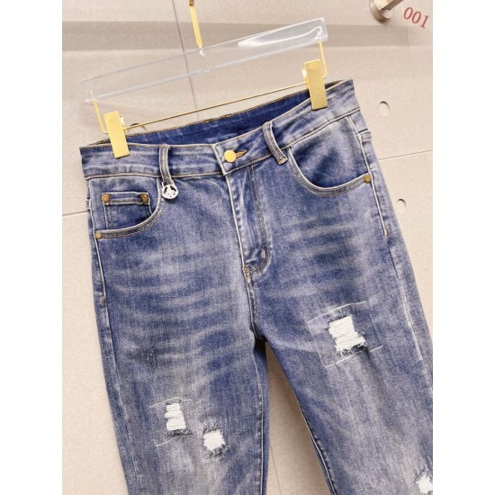 プラダ メンズ デニムパンツ ジーンズ ダメージ加工 岡山デニム ブルー メンズ レディース