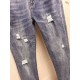 プラダ メンズ デニムパンツ ジーンズ ダメージ加工 岡山デニム ブルー メンズ レディース