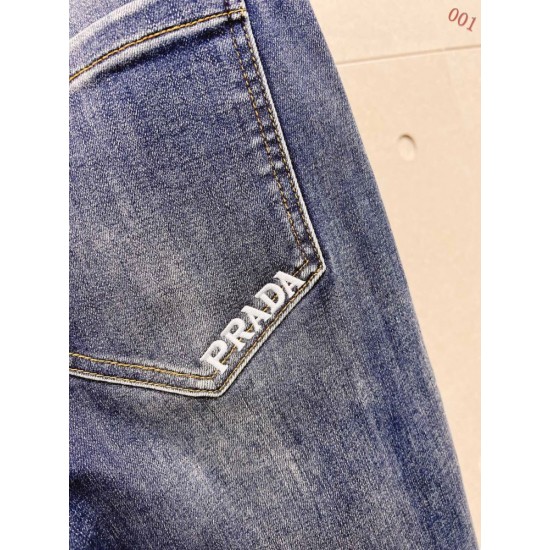 プラダ メンズ デニムパンツ ジーンズ ダメージ加工 岡山デニム ブルー メンズ レディース