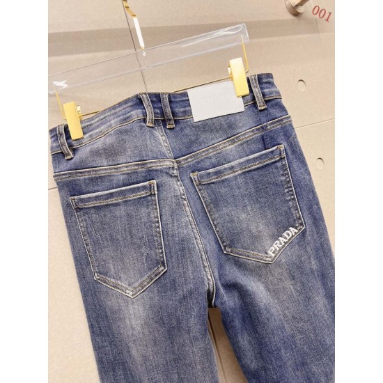 プラダ メンズ デニムパンツ ジーンズ ダメージ加工 岡山デニム ブルー メンズ レディース