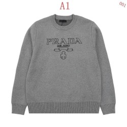 プラダ 色染めレタリングロゴ クルーネック ニットセーター グレー メンズ レディース