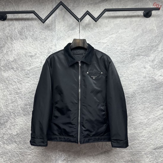 プラダ トライアングルロゴ 襟付き パデッドジャケット 黒 M L XL 2XL 3XL メンズ レディース