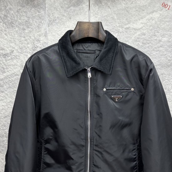 プラダ トライアングルロゴ 襟付き パデッドジャケット 黒 M L XL 2XL 3XL メンズ レディース