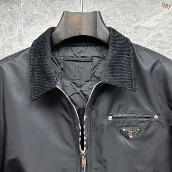 プラダ トライアングルロゴ 襟付き パデッドジャケット 黒 M L XL 2XL 3XL メンズ レディース
