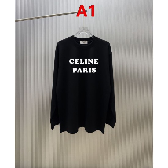 CELINE セリーヌ PARIS ロゴプリント クルーネック ロングTシャツ スウェット 2色展開 男女兼用