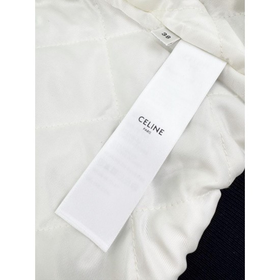 CELINE セリーヌ 25399-C30 トリオンフ ロゴ刺繍 スタジャン ブルゾン ネイビー レディース 男女兼用