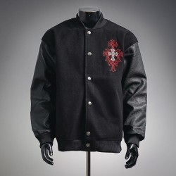 CHROME HEARTS クロムハーツ 2026FW 重工クロス刺繍 メルトンウール 切替 スタジャン ブルゾン 男女兼用