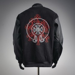 CHROME HEARTS クロムハーツ 2026FW 重工クロス刺繍 メルトンウール 切替 スタジャン ブルゾン 男女兼用