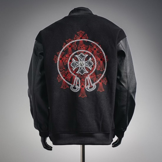 CHROME HEARTS クロムハーツ 2026FW 重工クロス刺繍 メルトンウール 切替 スタジャン ブルゾン 男女兼用