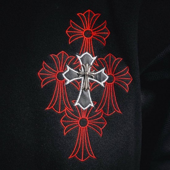 CHROME HEARTS クロムハーツ 2026FW 重工クロス刺繍 メルトンウール 切替 スタジャン ブルゾン 男女兼用