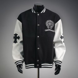 CHROME HEARTS クロムハーツ 2026FW ホースシュー フローラルクロス刺繍 袖レザー 切替 スタジャン 男女兼用